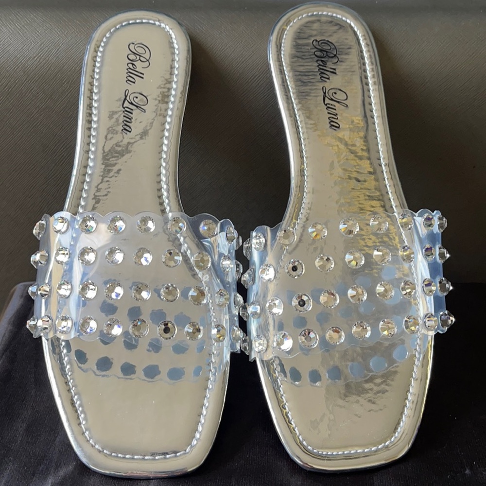 Silver Clear Studded Flats